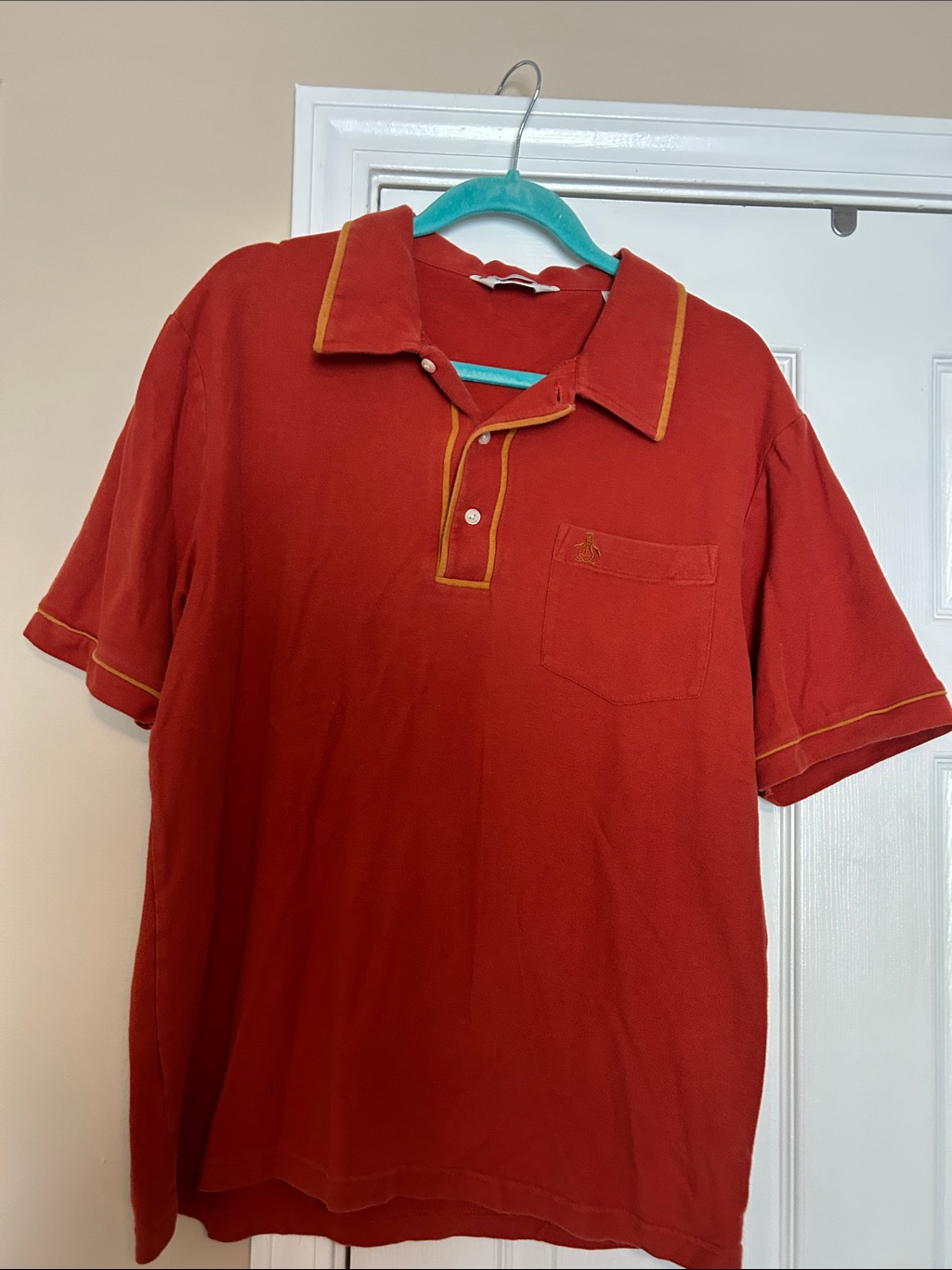 Original Penguin Red Polo With Yellow Contrast Trim
